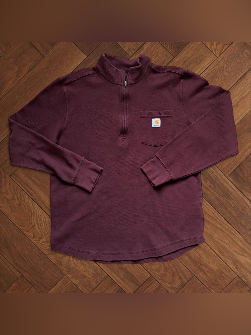 Carhartt Men's L Relaxed Fit Quarter Zip Sweatshirt Maroon Pocket